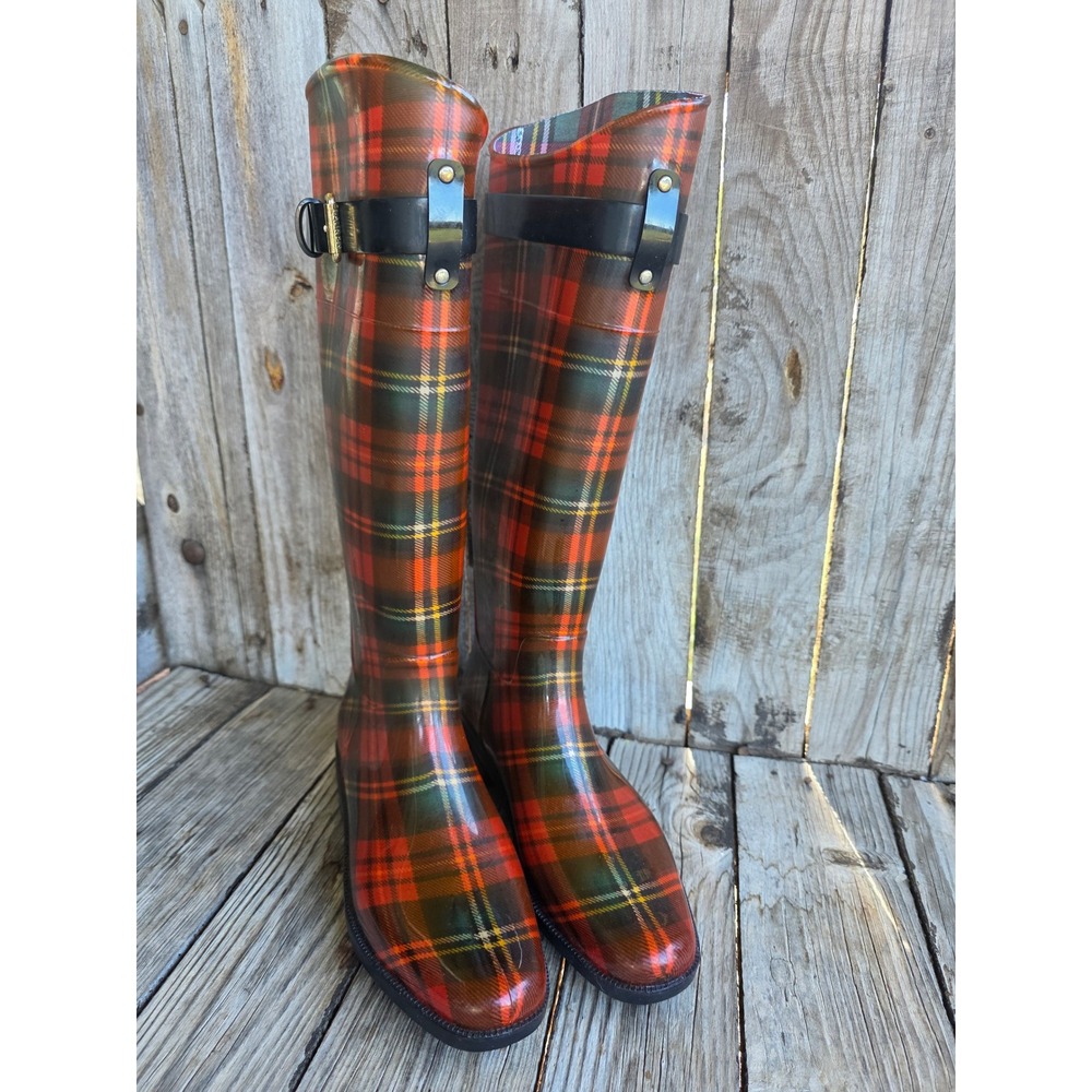 Lauren Ralph Lauren Rossalyn II Red Tartan Plaid Rain Boots Womens 6B 802125850